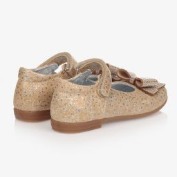 موناليزا-حذاء جلد مزين بفيونكة لون ذهبي للبنات | Childrensalon Outlet