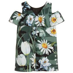 Monnalisa-Green Floral Print Dress | Childrensalon Outlet