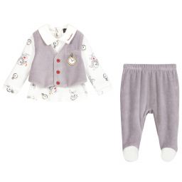 Monnalisa-Grey 2 Piece Babygrow | Childrensalon Outlet