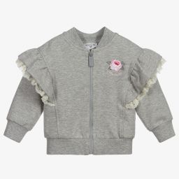 Monnalisa-Grey Cotton Zip-up Top | Childrensalon Outlet