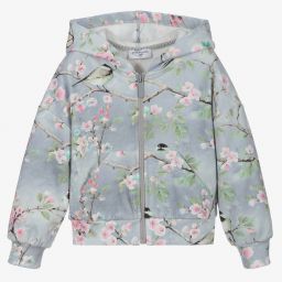 Monnalisa-Grey Floral Cotton Zip-Up Top | Childrensalon Outlet