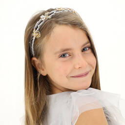 موناليزا-طوق للشعر لون رمادي مزين بفراشات ذهبية للبنات | Childrensalon Outlet