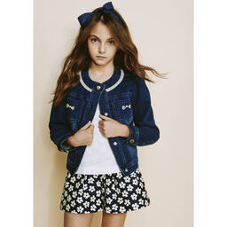 Monnalisa Шик-High-Waisted Navy Blue & White Flower Shorts | Childrensalon Outlet