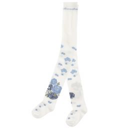 Monnalisa-Хлопковые колготы цвета слоновой кости и синего цвета | Childrensalon Outlet