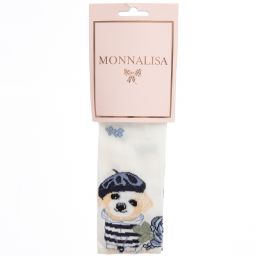 Monnalisa-Хлопковые колготы цвета слоновой кости и синего цвета | Childrensalon Outlet