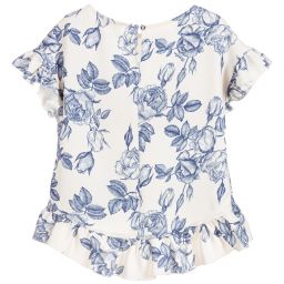 Monnalisa Chic-Ivory & Blue Crêpe Blouse | Childrensalon Outlet