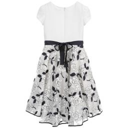 Monnalisa-Ivory & Blue Embroidered Dress | Childrensalon Outlet