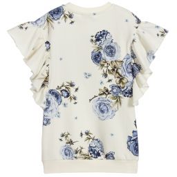 Monnalisa-Ivory & Blue Floral Dress | Childrensalon Outlet