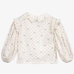 Monnalisa-Ivory Cotton Bow Blouse | Childrensalon Outlet