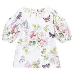 Monnalisa-بلوز قطن بوبلين لون عاجي بطبعة ملونة | Childrensalon Outlet