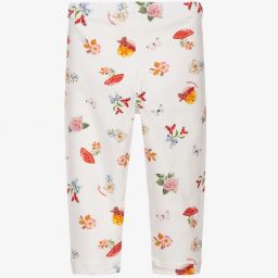 Monnalisa-Кремовые хлопковые легинсы с цветами | Childrensalon Outlet