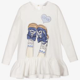 Monnalisa-Ivory Cotton Jersey Tunic Top | Childrensalon Outlet