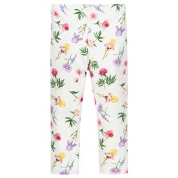 Monnalisa-Ivory Floral Cotton Leggings | Childrensalon Outlet