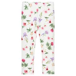 Monnalisa-Ivory Floral Cotton Leggings | Childrensalon Outlet