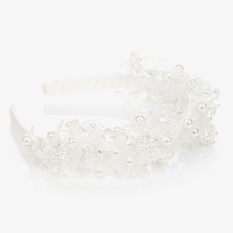 Monnalisa-Ivory Floral Pearl Hairband | Childrensalon Outlet