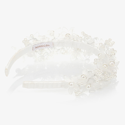 Monnalisa-Ivory Floral Pearl Hairband | Childrensalon Outlet