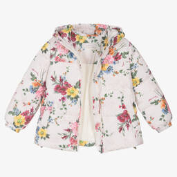 Monnalisa-Ivory Floral Puffer Jacket | Childrensalon Outlet