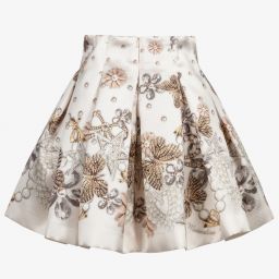 Monnalisa-Ivory & Gold Satin Skirt | Childrensalon Outlet