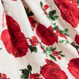 Monnalisa Chic-Ivory Jacquard Rose Dress | Childrensalon Outlet