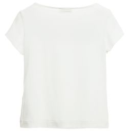 Monnalisa Chic-Ivory & Navy Blue T-Shirt with Corsage | Childrensalon Outlet