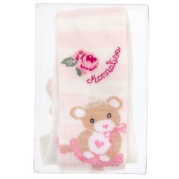 Monnalisa-Хлопковые колготки цвета слоновой кости и розового цвета | Childrensalon Outlet
