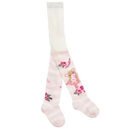 Monnalisa-Хлопковые колготки цвета слоновой кости и розового цвета | Childrensalon Outlet