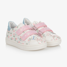 Monnalisa-Ivory & Pink Floral Trainers | Childrensalon Outlet