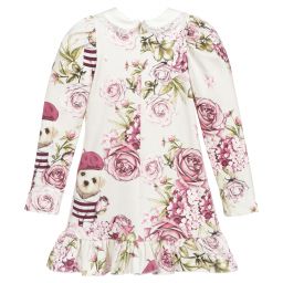 Monnalisa-Ivory & Pink Rose Jersey Dress | Childrensalon Outlet