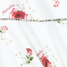 Monnalisa Chic-Ivory & Red Roses Crêpe Dress | Childrensalon Outlet