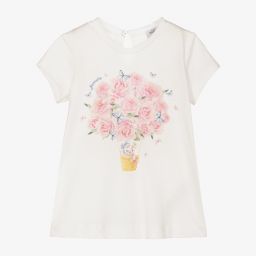 Monnalisa-Ivory Rose Teddy T-Shirt  | Childrensalon Outlet
