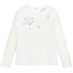 Monnalisa-Топ из атласа и джерси цвета слоновой кости | Childrensalon Outlet