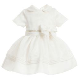 Monnalisa Chic-Ivory Silk Dress with Diamanté Trim | Childrensalon Outlet