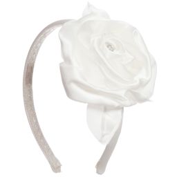 Monnalisa Chic-Ivory Silk Rose Hairband | Childrensalon Outlet