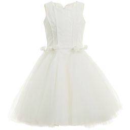 Monnalisa Chic-Ivory Tulle Dress with Silk Lining | Childrensalon Outlet