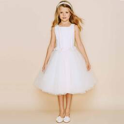 Monnalisa Chic-Ivory Tulle Dress with Silk Lining | Childrensalon Outlet