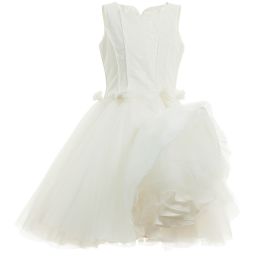 Monnalisa Chic-Ivory Tulle Dress with Silk Lining | Childrensalon Outlet