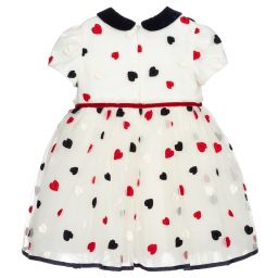 Monnalisa-فستان أطفال بناتي تول مطرز لون عاجي، كحلي و أحمر | Childrensalon Outlet