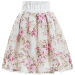 Monnalisa Chic-Mesh Padded Floral High Waist Midi Skirt | Childrensalon Outlet