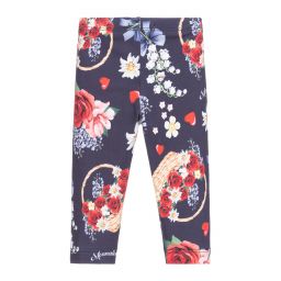 Monnalisa-Navy Blue Floral Leggings | Childrensalon Outlet