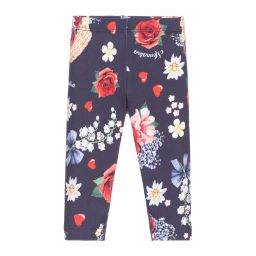 Monnalisa-Navy Blue Floral Leggings | Childrensalon Outlet