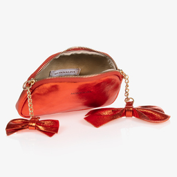 Monnalisa-Orange Leather Bow Bag (17cm) | Childrensalon Outlet