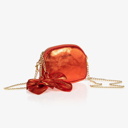 Monnalisa-Orange Leather Bow Bag (17cm) | Childrensalon Outlet