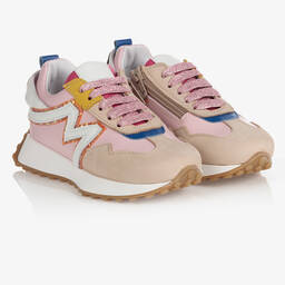 Monnalisa-Pink & Beige Leather Trainers | Childrensalon Outlet