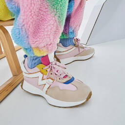 Monnalisa-Pink & Beige Leather Trainers | Childrensalon Outlet