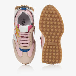 Monnalisa-Pink & Beige Leather Trainers | Childrensalon Outlet