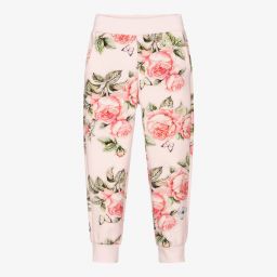 Monnalisa-جوغرز قطن جيرسي لون زهري بطبعة ورود للبنات | Childrensalon Outlet