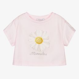 Monnalisa-Pink Daisy Cropped T-Shirt | Childrensalon Outlet