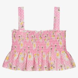 Monnalisa-Pink Daisy Print Ruched Top | Childrensalon Outlet