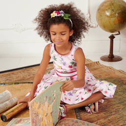 Monnalisa-Pink Floral Cotton Dress | Childrensalon Outlet