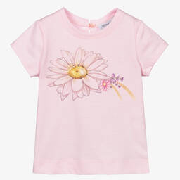 Monnalisa Bebé-Pink Floral Cotton T-Shirt | Childrensalon Outlet